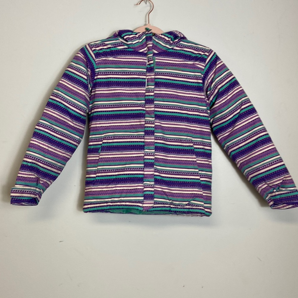 Columbia Kids Stripped Hooded Winter Coat Medium - Picture 1 of 8